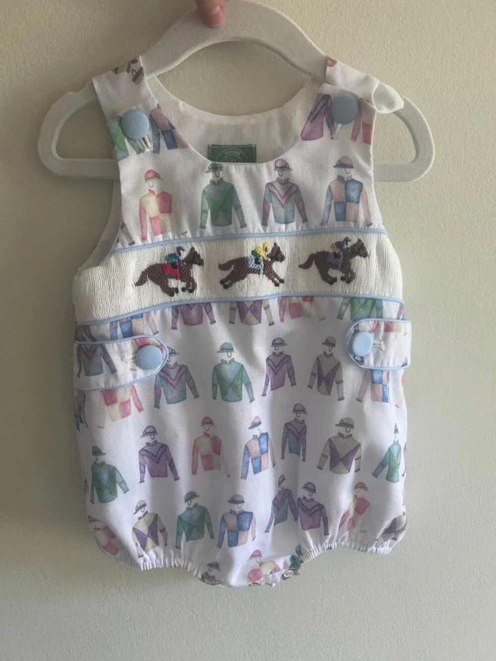 The Sage Smocking Company Hand Smocked Horse Racing Boys Bubble